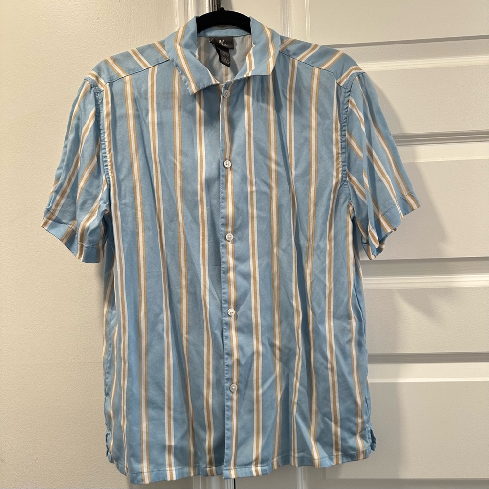 H&M Light Blue and White Striped Casual Shirt